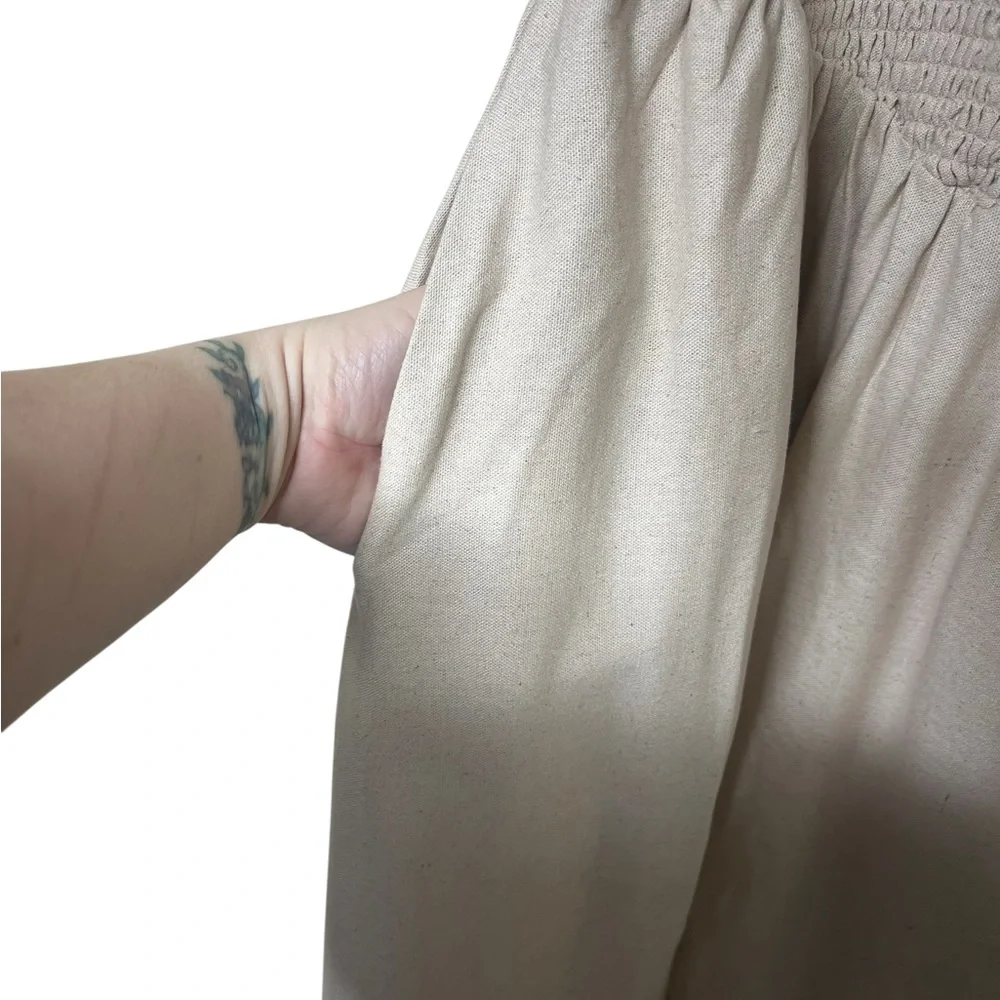 Rachel Zoe tan rayon linen blend smocked v waist spaghetti strap maxi dress - Picture 7 of 13